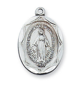 McVan Sterling Silver Miraculous Medal with 18" Rhodium Plated Chain and Deluxe Gift Box