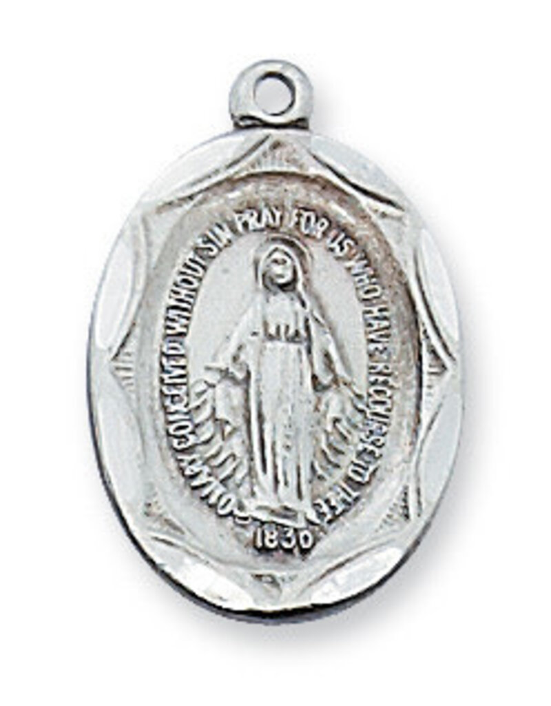 McVan Sterling Silver Miraculous Medal with 18" Rhodium Plated Chain and Deluxe Gift Box