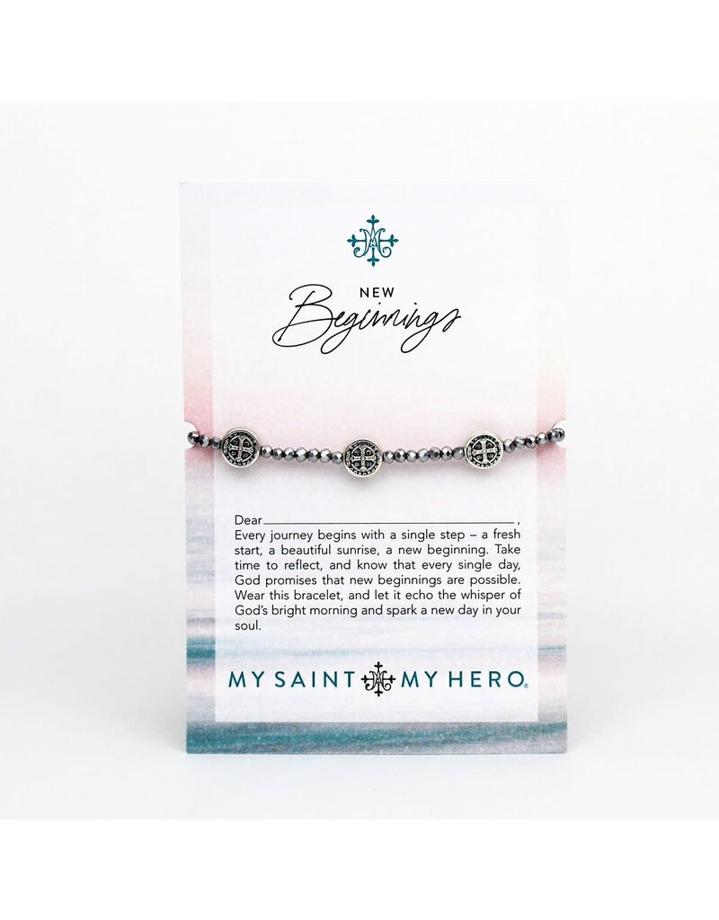 My Saint My Hero New Beginnings Crystal Benedictine Blessing Bracelet - Silver / Silver