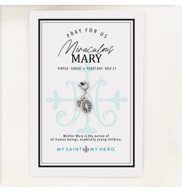 My Saint My Hero Miraculous Mary Charm, Small Silver Medal