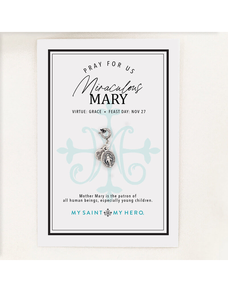 My Saint My Hero Miraculous Mary Charm, Small Silver Medal