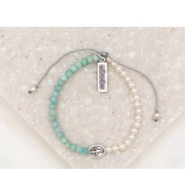 My Saint My Hero Mother Mary, Mother Me Bracelet- Silver/ Swarovski Pearls/ Amazonite