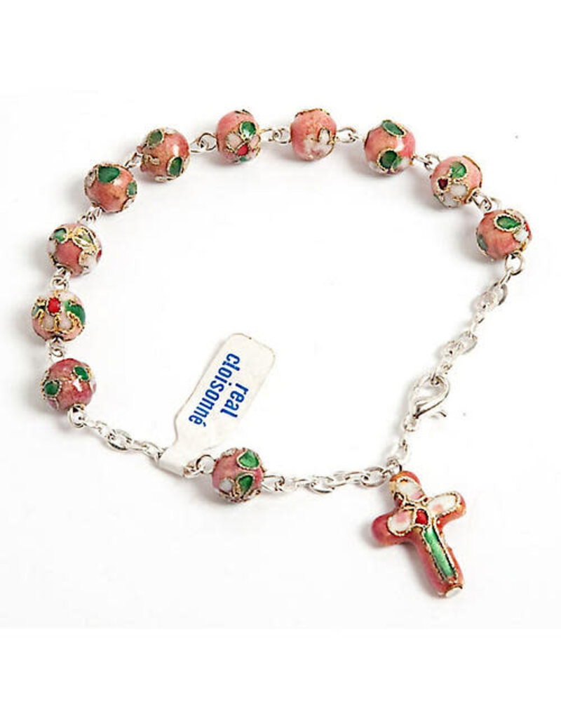 Religious Art Inc Pink Cloisonne Bracelet with Miraculous Medal