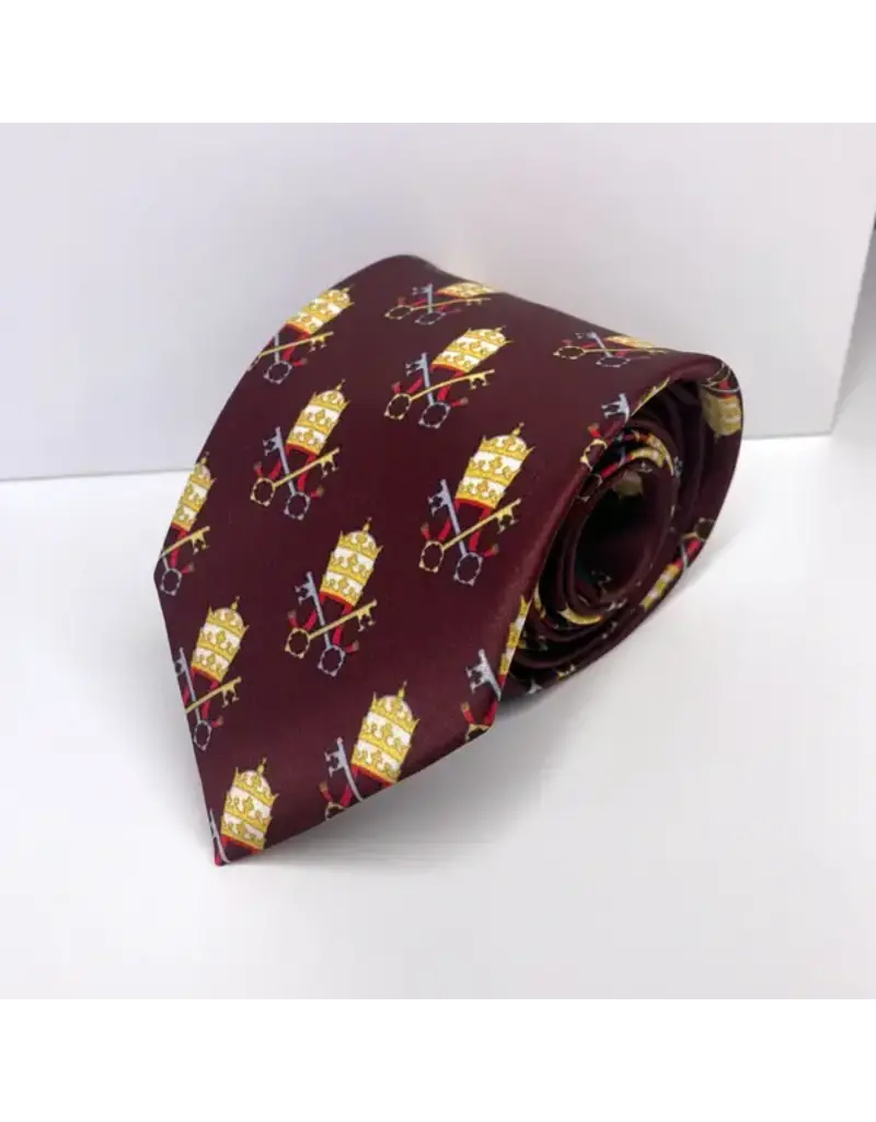 Papal Tiara and Keys Necktie Maroon