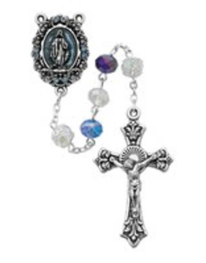 McVan Multi Blue Crystal Rosary with Blue and Enamel Stone Center