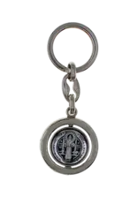 Lumen Mundi Silver Tone Foil Spinning Saint Benedict Key Chain