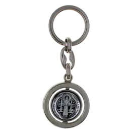 Lumen Mundi Silver Tone Foil Spinning Saint Benedict Key Chain