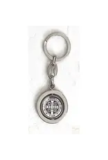 Lumen Mundi Silver Tone Foil Spinning Saint Benedict Key Chain