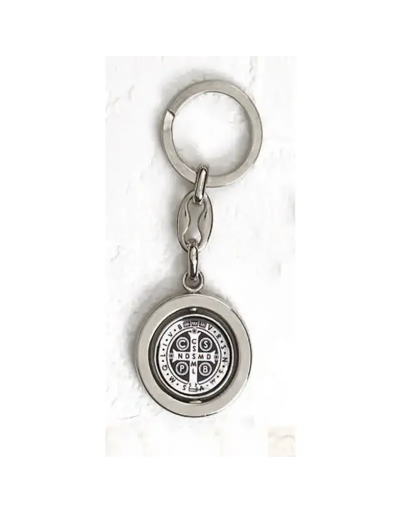 Lumen Mundi Silver Tone Foil Spinning Saint Benedict Key Chain