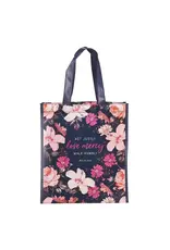 Christian Art Gifts Tote Navy Floral Printed Love Mercy Mic. 6:8