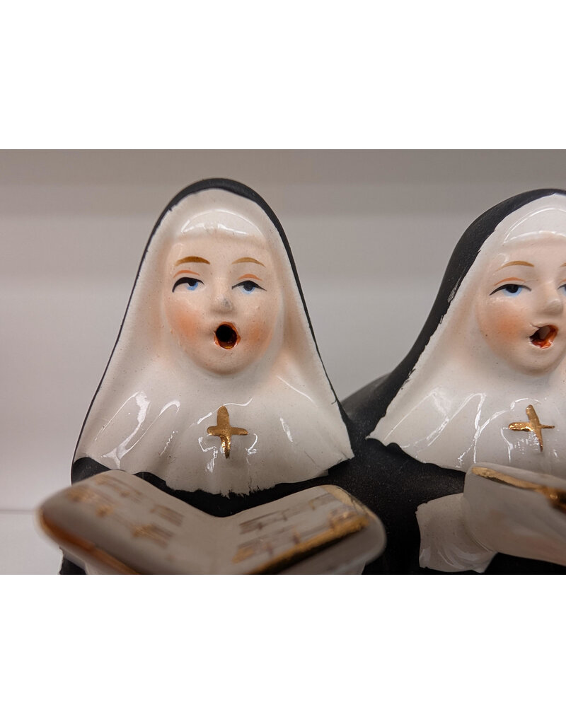 Vintage 3 Nuns Singing Ceramic Religious Figurine , Silent Night