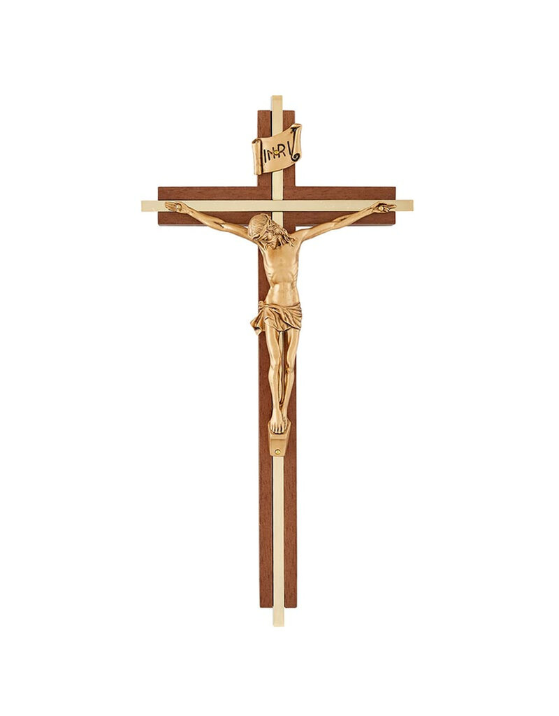 Christian Brands 10" Crucifix, Walnut and Gold-plated inlay