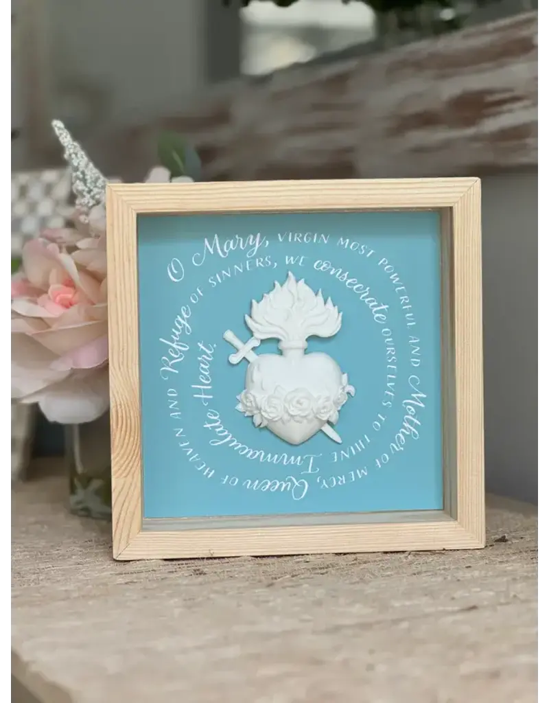 Be Still Prayer Space Immaculate Heart Shadowbox Wall Art | 8x8" Natural Wood