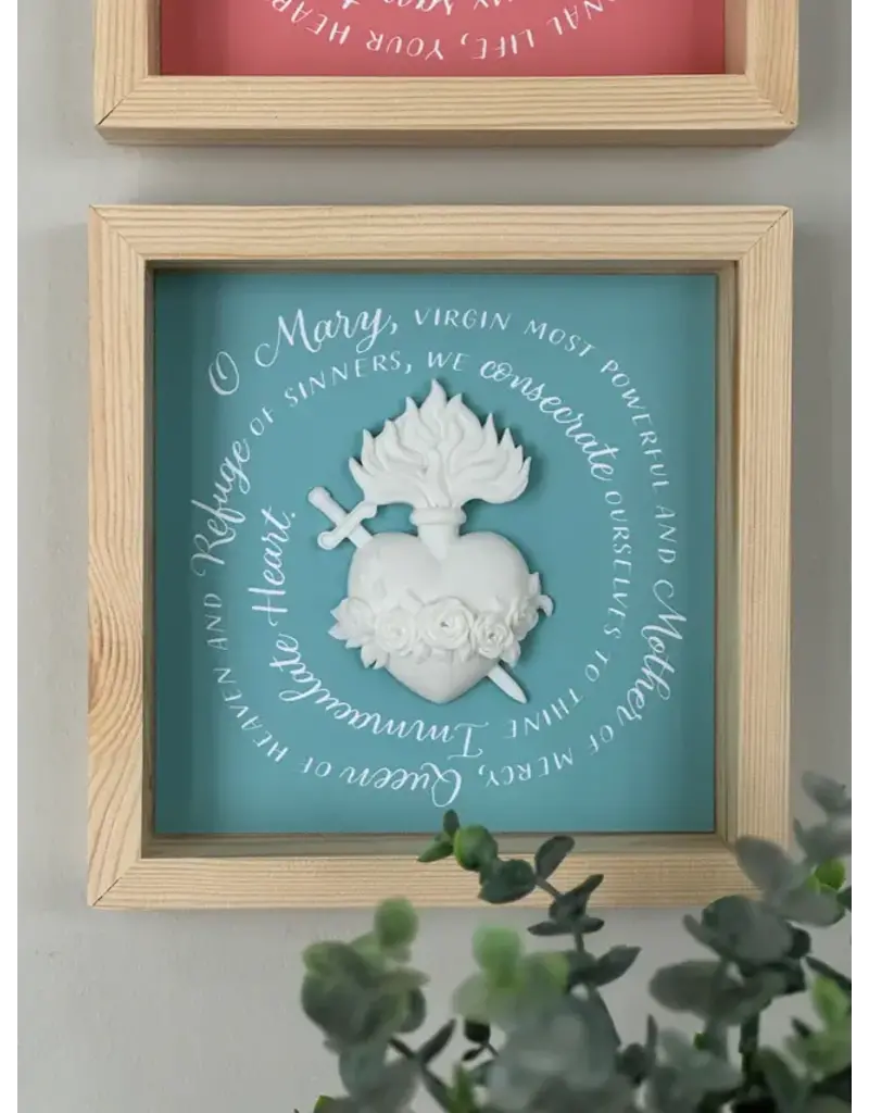 Be Still Prayer Space Immaculate Heart Shadowbox Wall Art | 8x8" Natural Wood