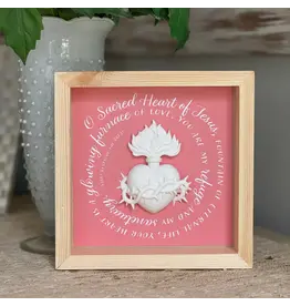 Be Still Prayer Space Sacred Heart Shadowbox Wall Art | 8x8" Natural Wood