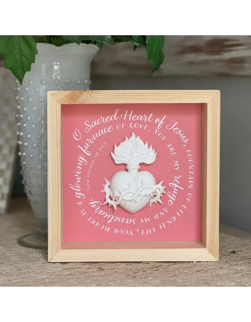 Be Still Prayer Space Sacred Heart Shadowbox Wall Art | 8x8" Natural Wood