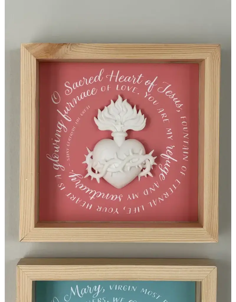 Be Still Prayer Space Sacred Heart Shadowbox Wall Art | 8x8" Natural Wood