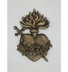 Be Still Prayer Space 3D Printed Brushed Bronze Immaculate Heart 6.5" x 5" | Sacred Heart Set Wall Art