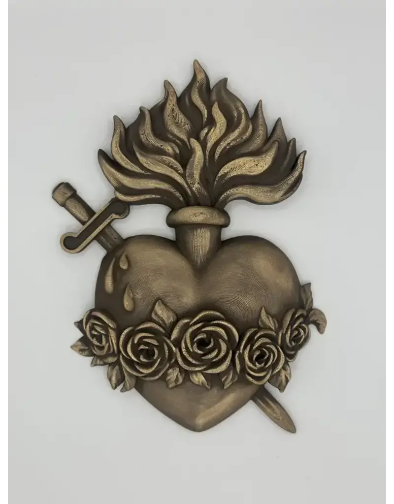 Be Still Prayer Space 3D Printed Immaculate Heart 6.5" x 5" - Brushed Bronze | Be Still Prayer Space