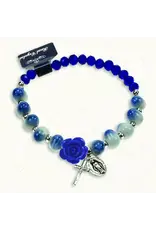 Lumen Mundi Navy Blue and White Stretch Bracelet with Crystals and Blue Rose Shaped Resin Bead
