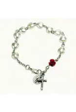 Lumen Mundi Heart Shaped Imitation Pearl Bracelet with Red Rose Resin Bead and Lobster Claw Clasp