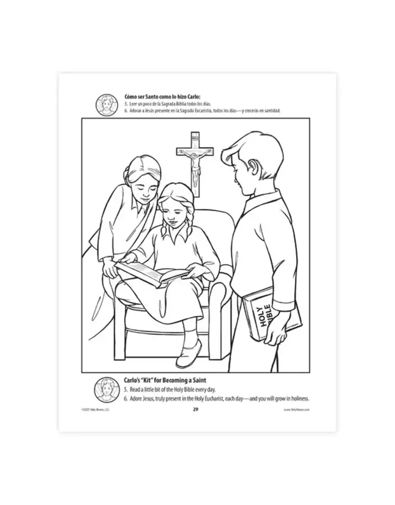 Holy Heroes Saint Carlo Acutis bi-lingual Coloring Book