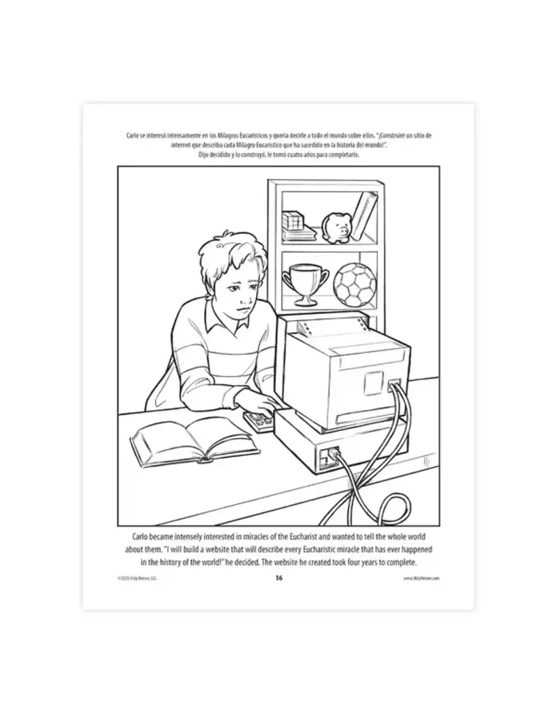 Holy Heroes Saint Carlo Acutis bi-lingual Coloring Book