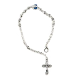 Lumen Mundi Silver-tone bracelet with Blue Enamel Heart and Lobster Claw Clasp