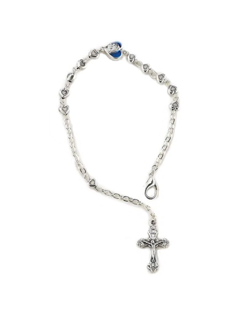 Lumen Mundi Silver-tone bracelet with Blue Enamel Heart and Lobster Claw Clasp