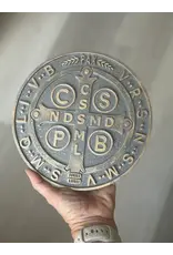 Be Still Prayer Space 3D Printed St. Benedict Medal Wall Plaque 8" | Hammered Steel