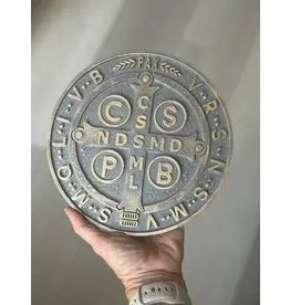 Be Still Prayer Space 3D Printed St. Benedict Medal Wall Plaque 8" | Hammered Steel