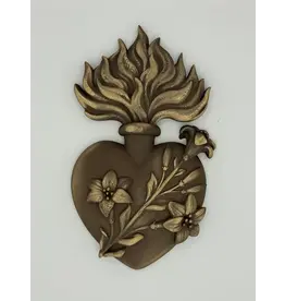 Be Still Prayer Space 3D Printed Brushed Bronze Chaste Heart 6.5" x 5" | Sacred Heart Set Wall Art