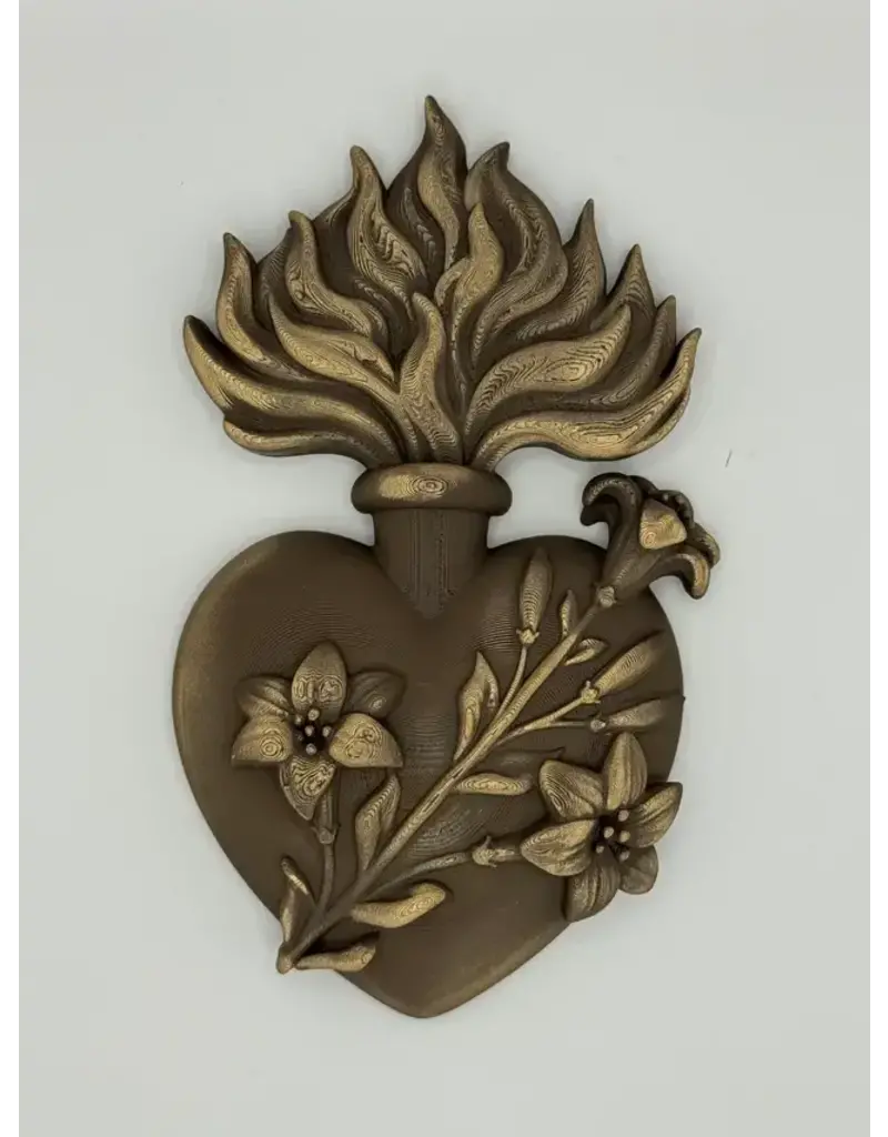 Be Still Prayer Space 3D Printed Brushed Bronze Chaste Heart 6.5" x 5" | Be Still Prayer Space