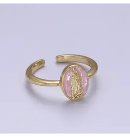 Aim Eternal Dainty Minimalist Colorful Holy Mary Gold Adjustable Ring | Pink