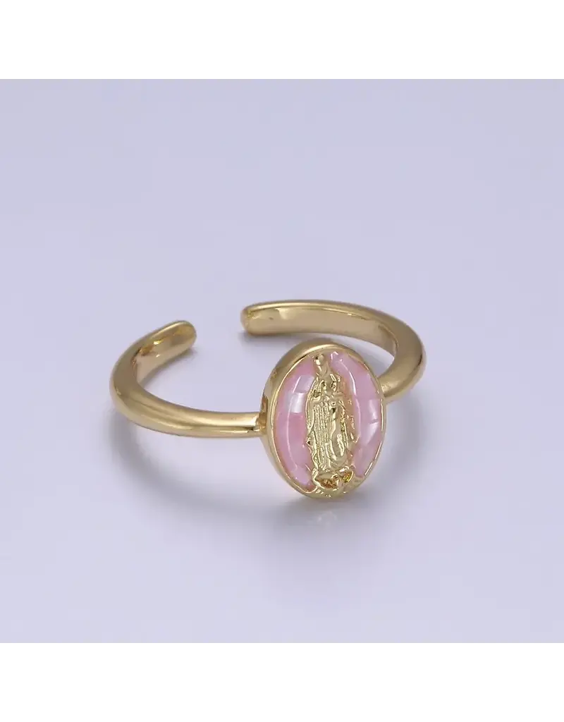 Aim Eternal Dainty Minimalist Colorful Holy Mary Gold Adjustable Ring | Pink