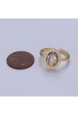 Oval Purple Cz Stone Mother Mary Religious Adjustable Ring