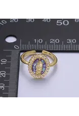 Oval Purple Cz Stone Mother Mary Religious Adjustable Ring