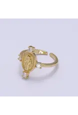 Aim Eternal 24K Gold Filled Oval Virgin Mary Ring, Crystal Zirconia Cz A