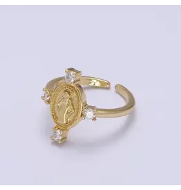 Aim Eternal 24K Gold Filled Oval Virgin Mary Ring, Crystal Zirconia Cz A