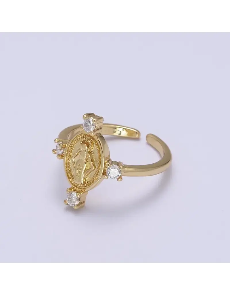 Aim Eternal 24K Gold Filled Oval Virgin Mary Ring, Crystal Zirconia Cz A