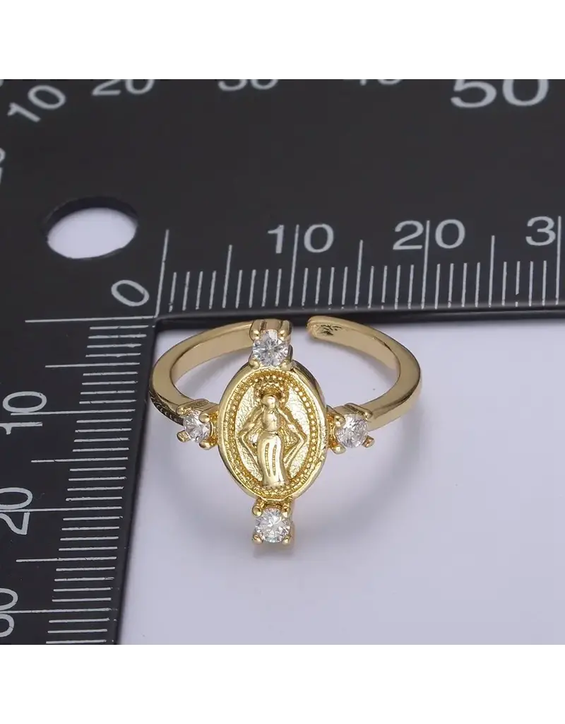 Aim Eternal 24K Gold Filled Oval Virgin Mary Ring, Crystal Zirconia Cz A