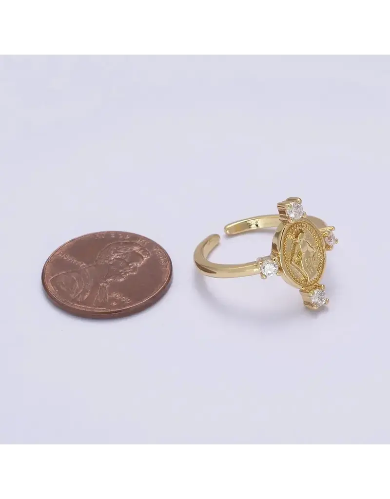 Aim Eternal 24K Gold Filled Oval Virgin Mary Ring, Crystal Zirconia Cz A