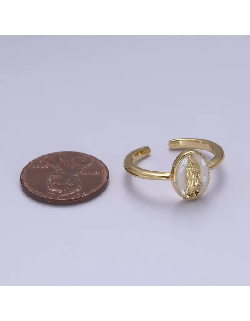 Aim Eternal Gold Filled Oval Virgin Mother Mary Shell Opal Ring in Gold | Gold & White