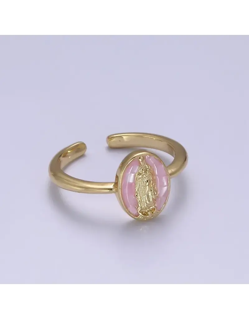 Aim Eternal Gold Filled Oval Virgin Mother Mary Shell Opal Ring in Gold | Gold & Pink