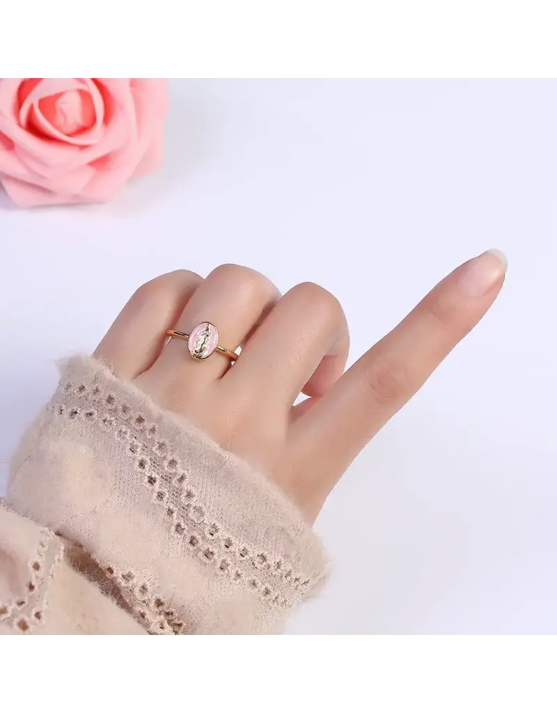 Aim Eternal Gold Filled Oval Virgin Mother Mary Shell Opal Ring in Gold | Gold & Pink