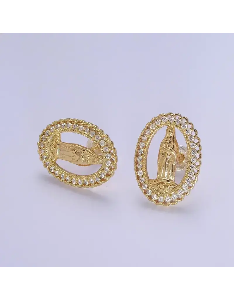Aim Eternal 18K Gold Filled Lady Guadalupe Stud Earring with Clear Cubic Zirconia