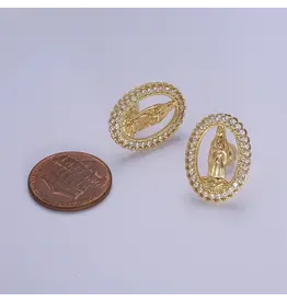 Aim Eternal 18K Gold Filled Lady Guadalupe Stud Earring with Rainbow Cubic Zirconia
