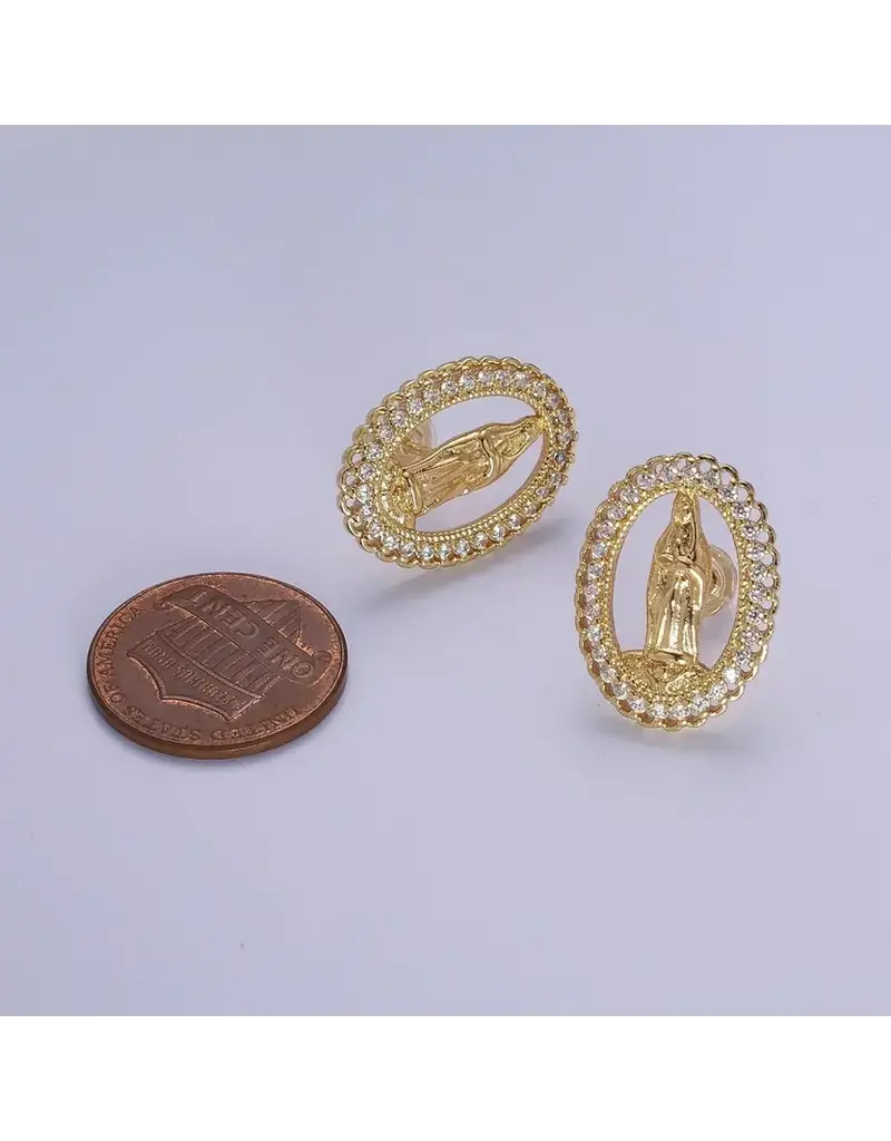 Aim Eternal 18K Gold Filled Lady Guadalupe Stud Earring with Rainbow Cubic Zirconia