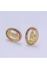 Aim Eternal 18K Gold Filled Lady Guadalupe Stud Earring with Rainbow Cubic Zirconia