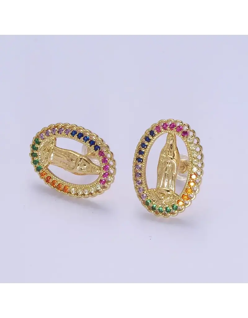 Aim Eternal 18K Gold Filled Lady Guadalupe Stud Earring with Rainbow Cubic Zirconia